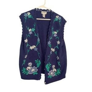 Koret Petites Vintage Floral Embroidered Sleeveless Cardigan Vest